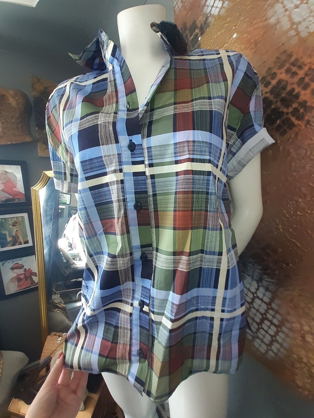 Zara Nwt Classic Short-Sleeve Plaid Button-Up Shirt - Green, Blue And Red - Picture 11 of 13